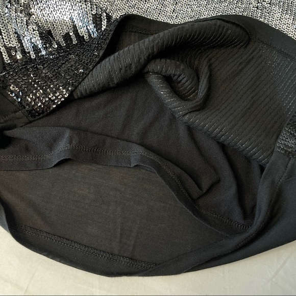 INC International Concepts Cold Shoulder Sequin Top Small Black/Silver - Picture 9 of 13